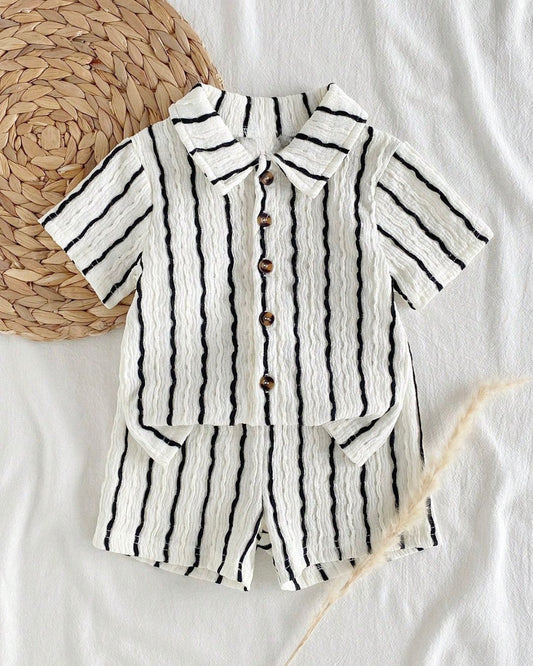 Baby Boys Casual Striped Short Sleeve Shirt & Striped Shorts Set | 3M - 3Y