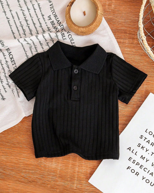 Baby Boys Ribbed Knit Short Sleeve Polo Shirt | 3M - 3Y