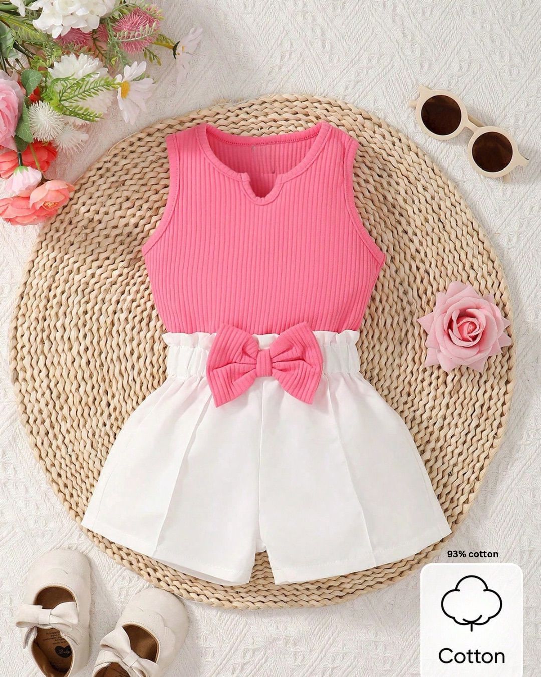 Baby Girls Pink Top & White Shorts Set | 6M - 3Y