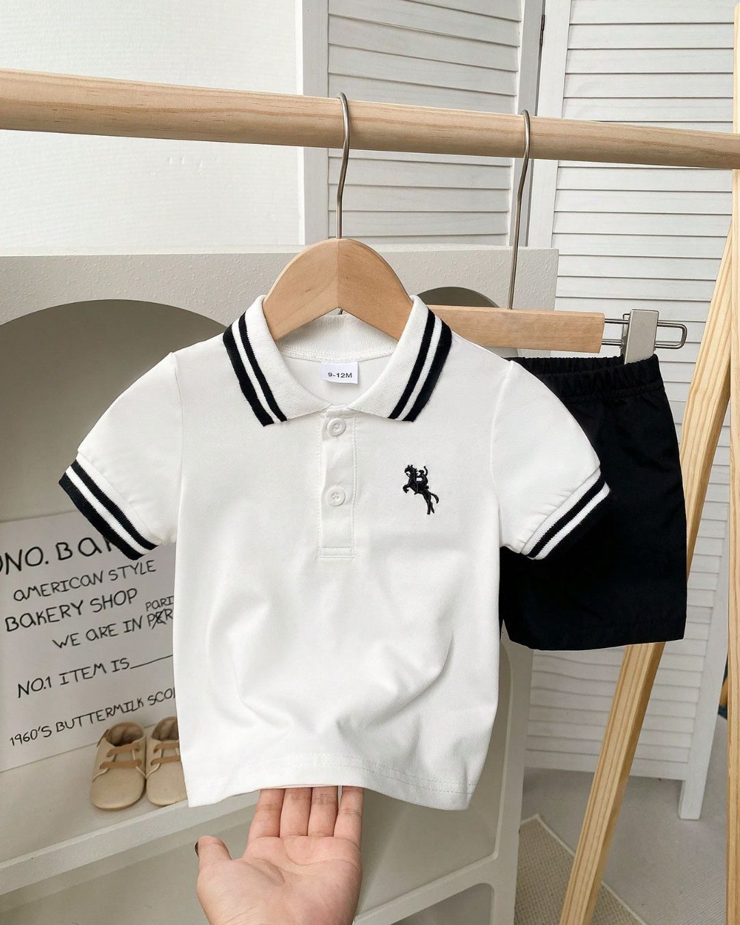 Baby Boys Striped Collar Short Sleeve Top & Versatile Shorts Set | 6M - 3Y