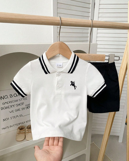 Baby Boys Striped Collar Short Sleeve Top & Versatile Shorts Set | 6M - 3Y