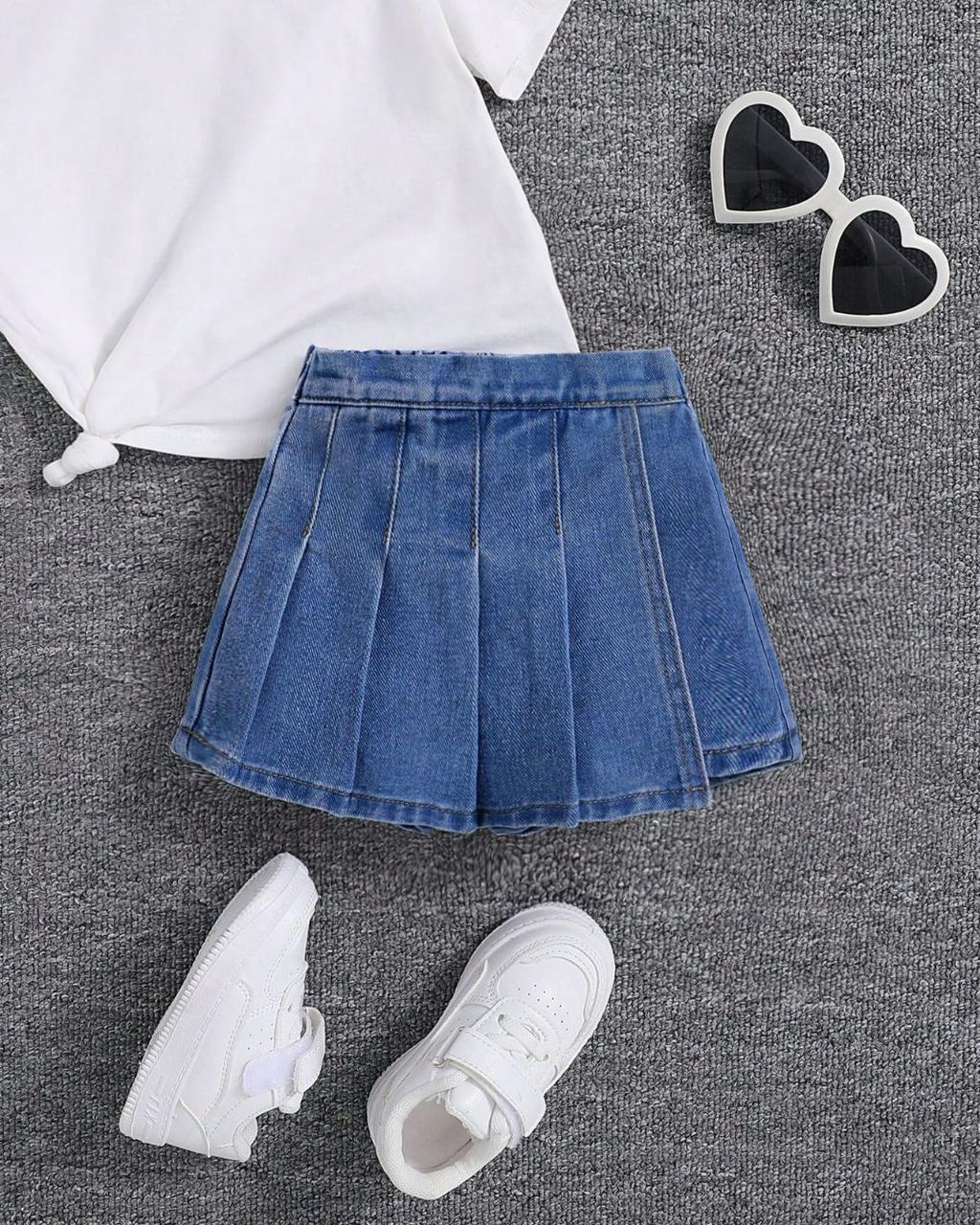 Baby Girls Pleated Denim Skirt | 6M - 3Y