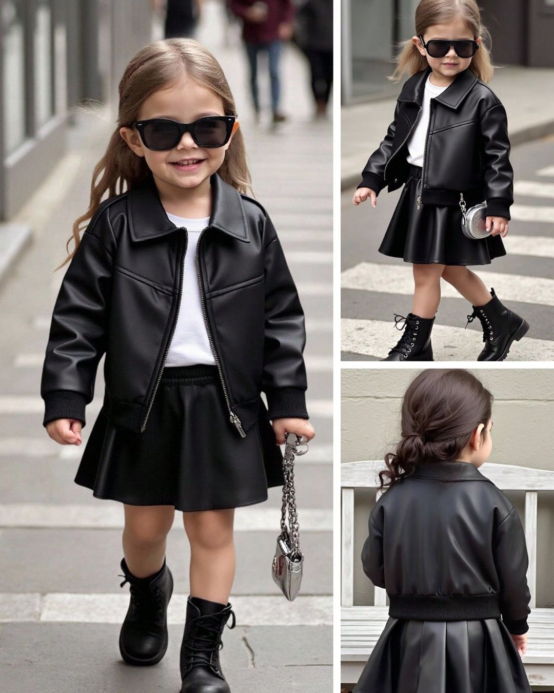 Baby Girls Black Faux Leather Jacket | 6M - 3Y