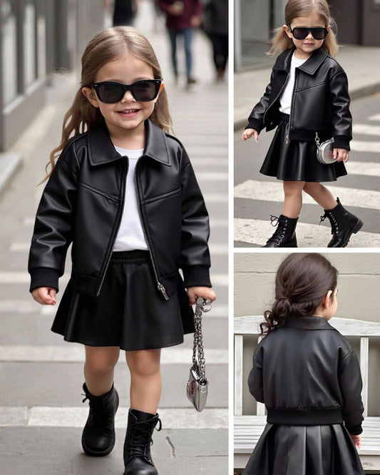 Baby Girls Black Faux Leather Jacket | 6M - 3Y