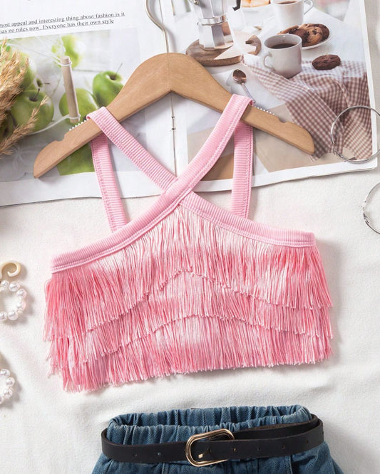 Young Girls Fringe Trim Crop Cami Top | 4Y - 7Y