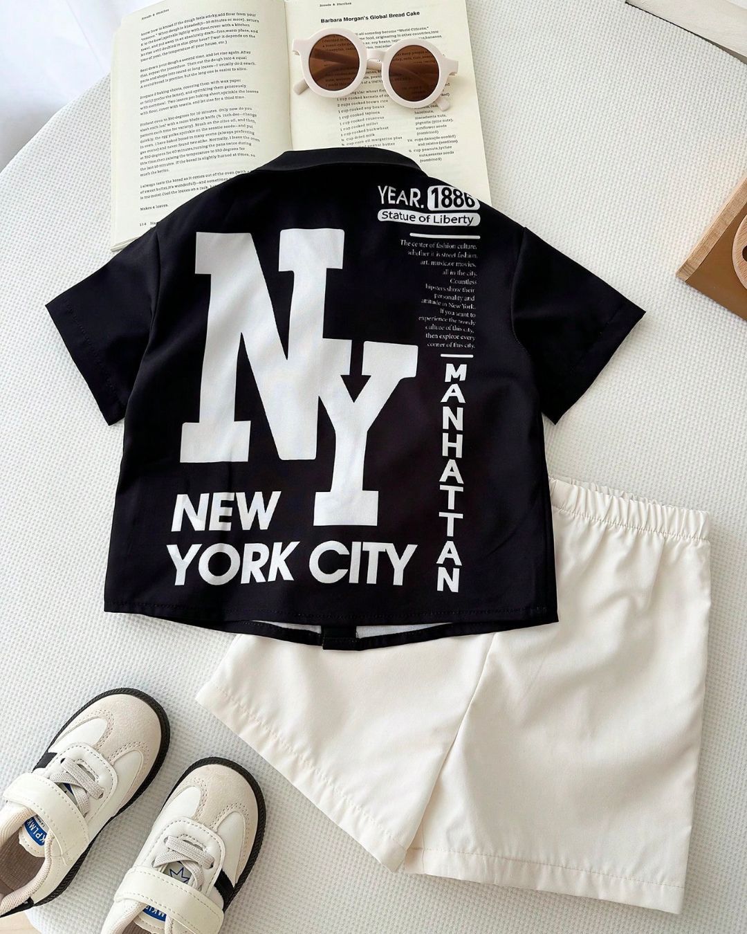 Baby Boys NEW YORK CITY Casual Comfortable Shirt & Solid Color Shorts Set | 6M - 3Y