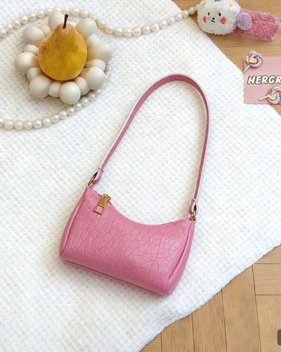 BB Pink Faux Leather Hobo Shoulder Bag