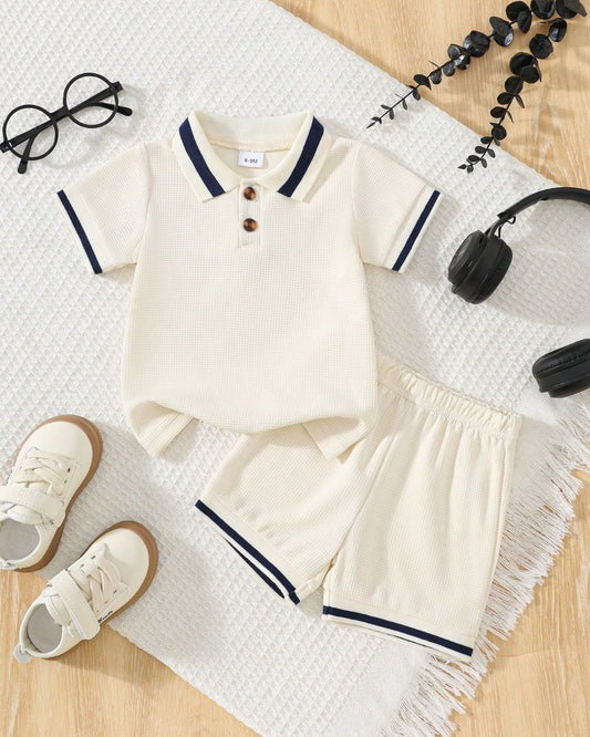 Baby Boys Polo Collar Solid Color Top & Shorts Set | 6M - 3Y