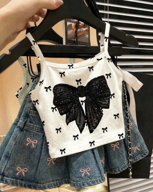 Young Girls Cute Ballerina Bow Printed Cami Top | 4Y - 7Y