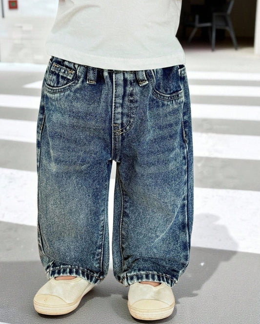 Baby Boys Urban Street Casual Vintage Stonewashed Baggy Blue Denim | 6M - 3Y