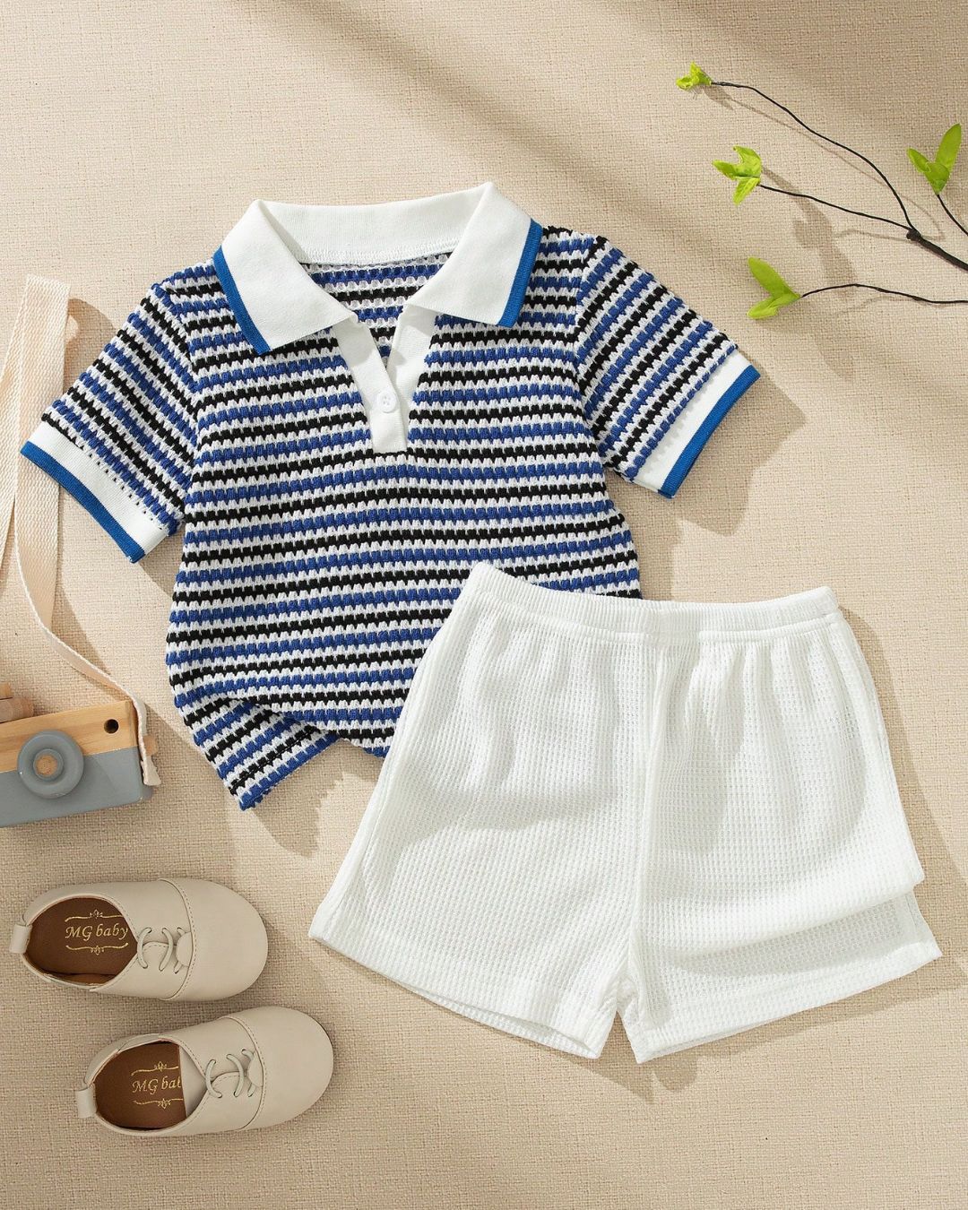 Baby Boys Striped Polo Collar Top & Shorts Set | 6M - 3Y