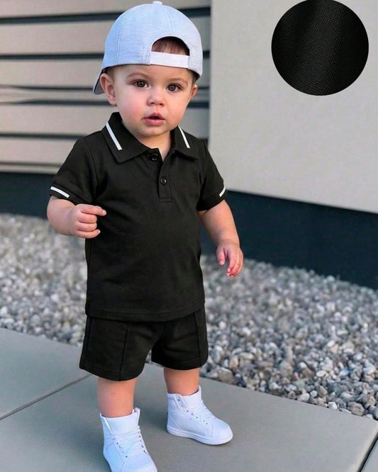 Baby Boys Black Polo Top & Shorts Set | 6M - 3Y