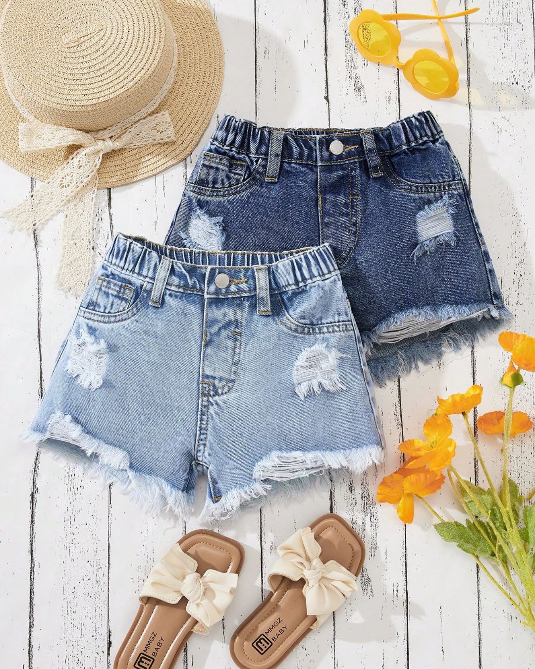 Young Girls Blue Distressed Shorts | 4Y - 7Y