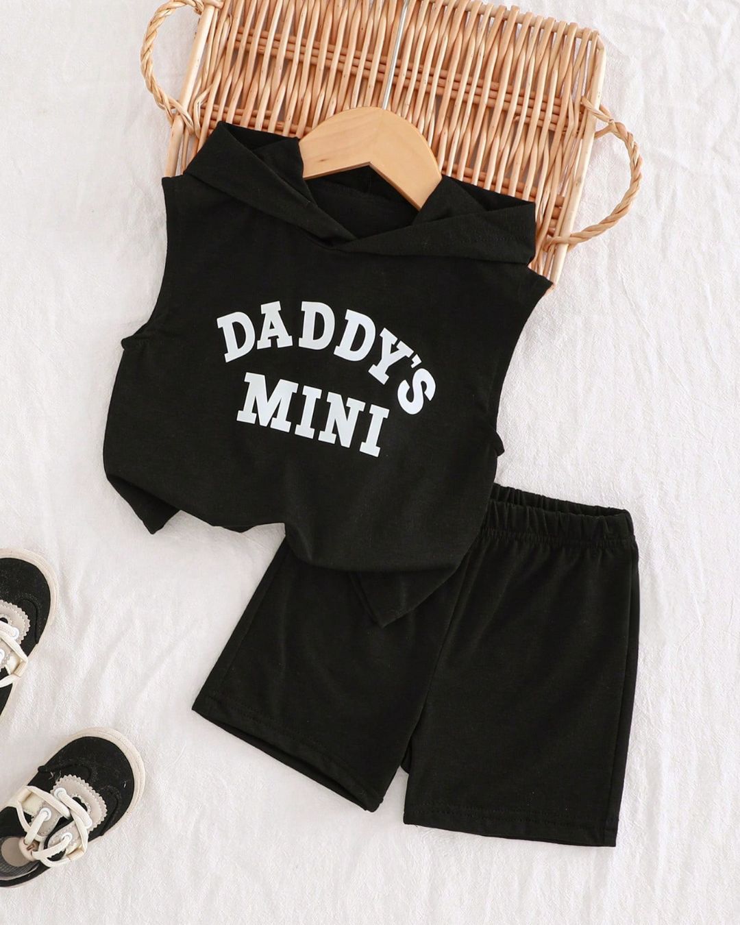 Baby Girls/Boys Daddy's Mini Sleeveless Hooded Top & Shorts Set | 6M - 3Y