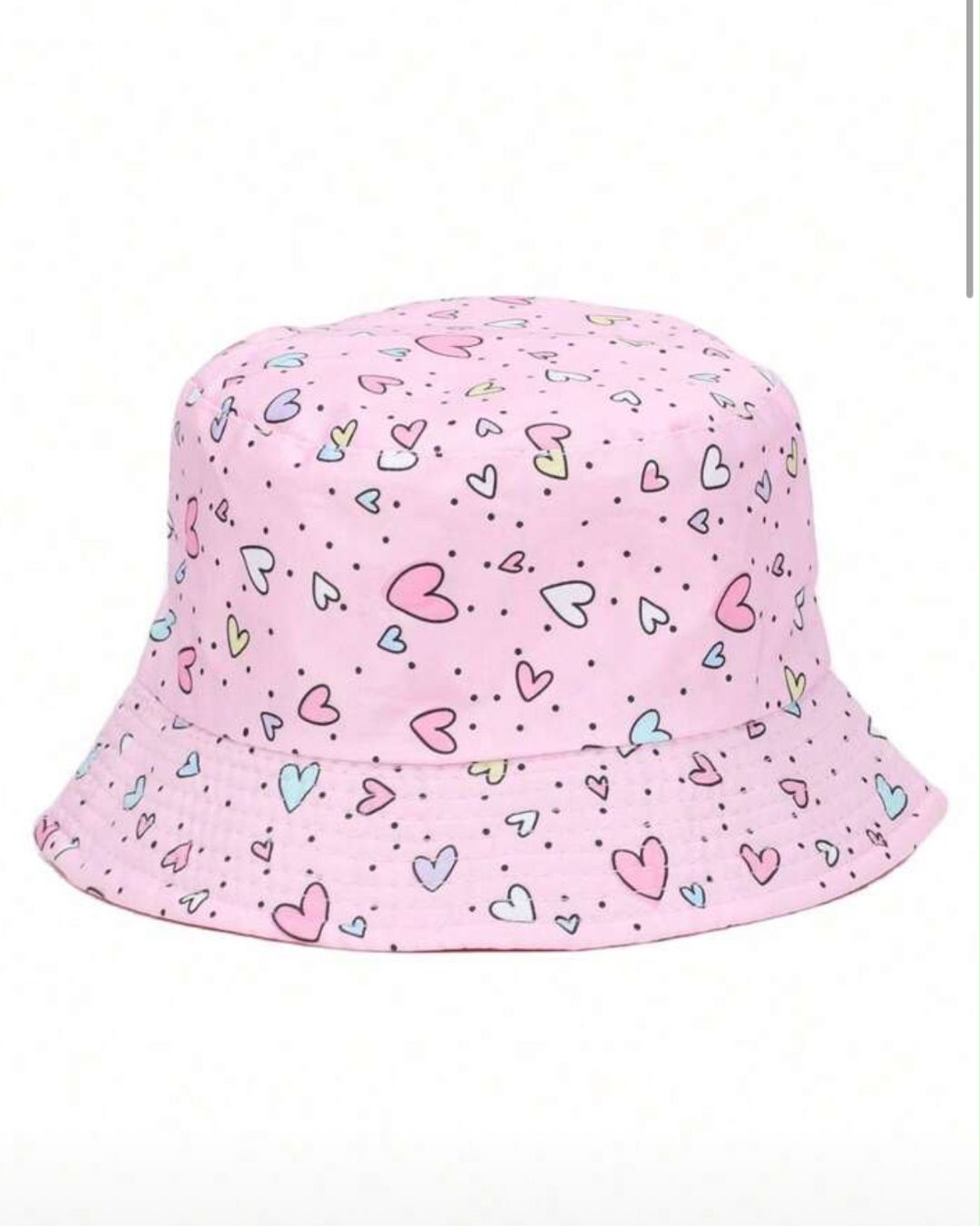 BB Multicolored Hearts & Dots Printed Pink Bucket Hat | 3Y - 8Y