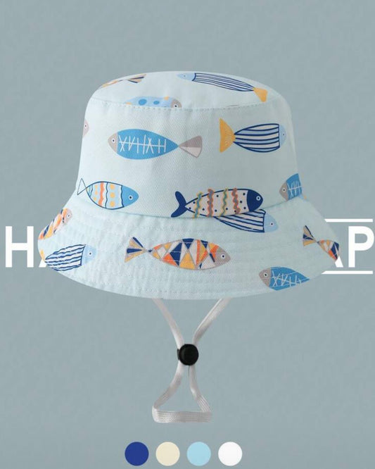 BB Cartoon Fish Theme Light Blue Bucket Hat | 1Y - 3Y