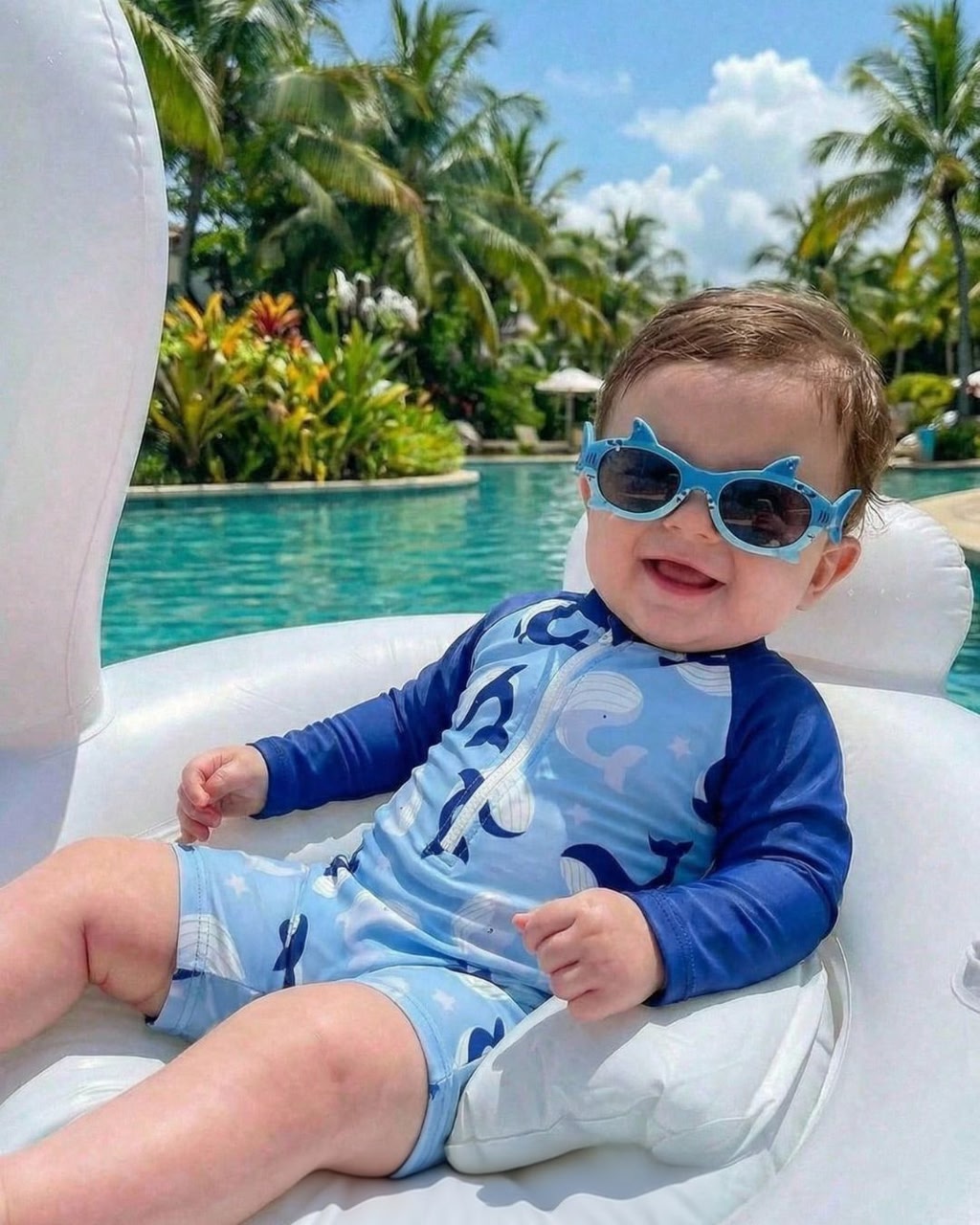 Baby Boys Playful Blue Whale Printed Swimwear | 6M - 3Y