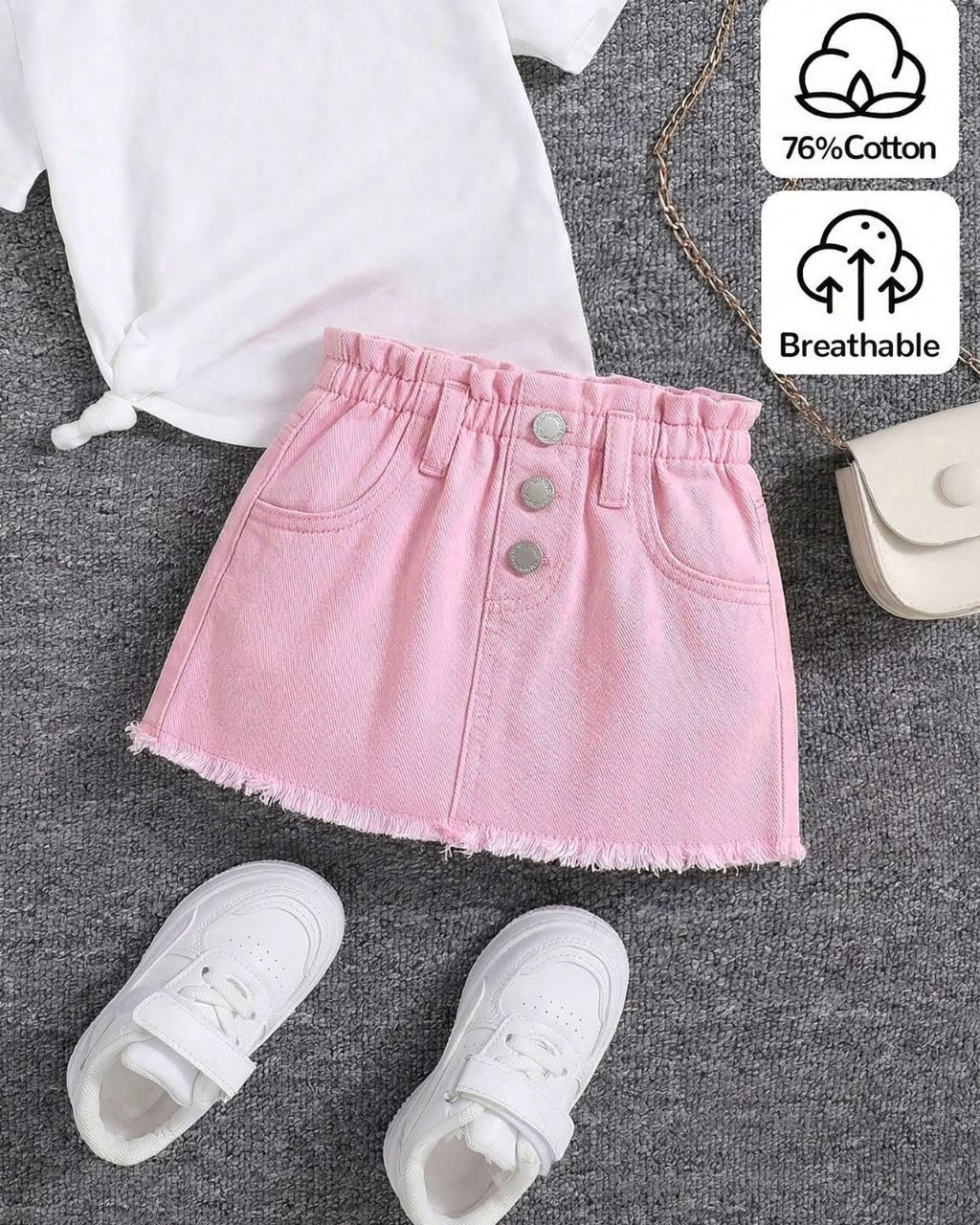 Baby Girls Light Pink Frayed Hem Denim Skirt | 6M - 3Y