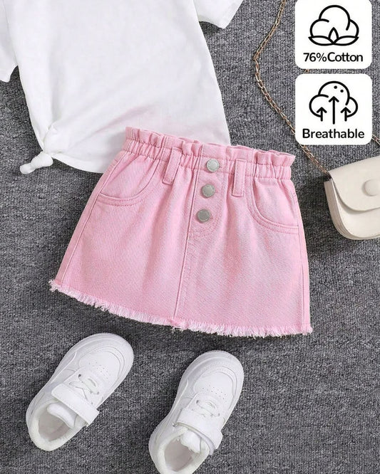 Baby Girls Light Pink Frayed Hem Denim Skirt | 6M - 3Y
