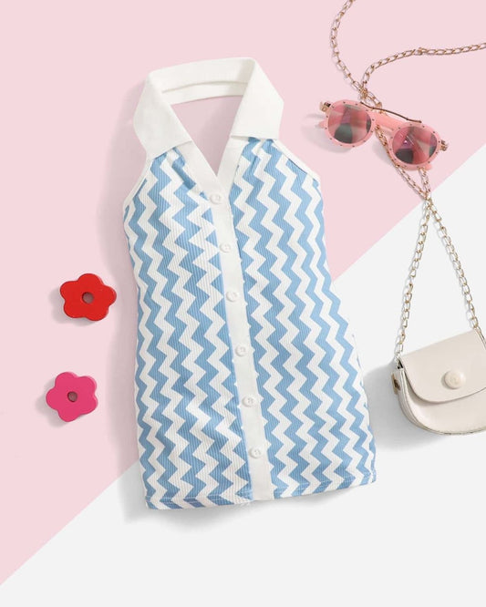 Baby Girls Chevron Print Backless Halter Dress | 6M - 3Y