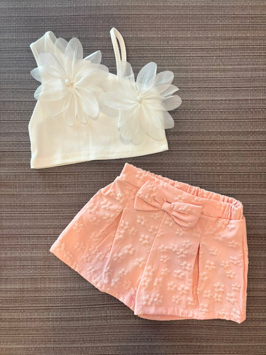 Baby Girls Stylish 3D Floral Decor Cami Top & Solid Color Cute Shorts Set | 6M - 3Y