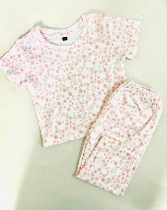 TCB Pink Floral Printed Short Sleeve PJ Set