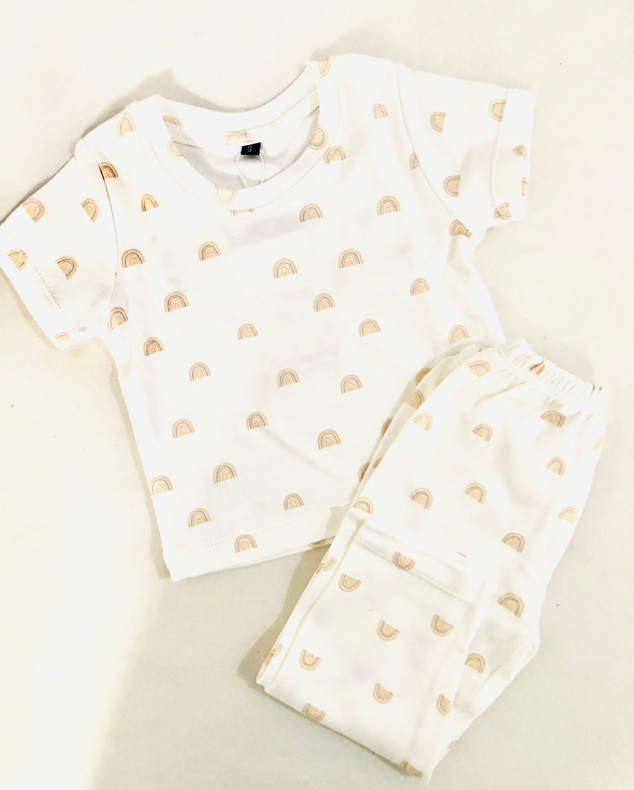 TCB Rainbow Printed Off-white Short Sleeve PJ Set