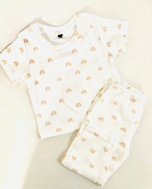 TCB Rainbow Printed Off-white Short Sleeve PJ Set