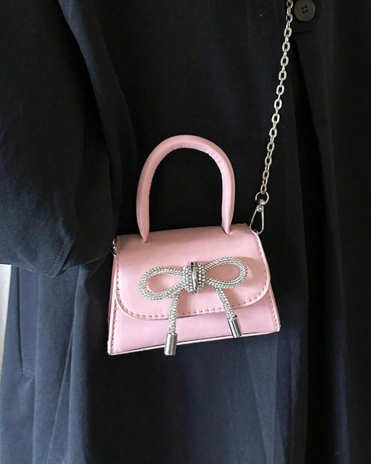 BB Sparkly Rhinestone Bowknot Decor Pink Handbag