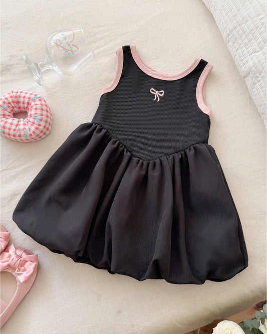 Baby Girls Black & Pink Contrasting Round-Neck Sleeveless Puffy Princess Dress | 6M - 3Y