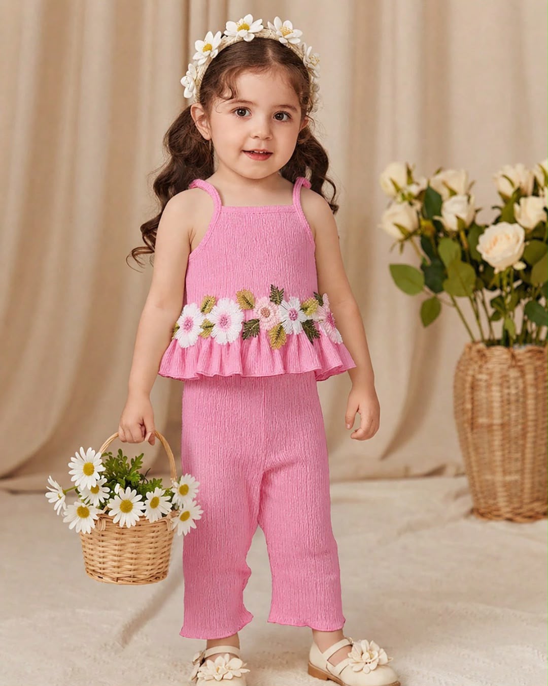 Baby Girls Floral Embroidered Cami Top & Pants Set | 6M - 3Y