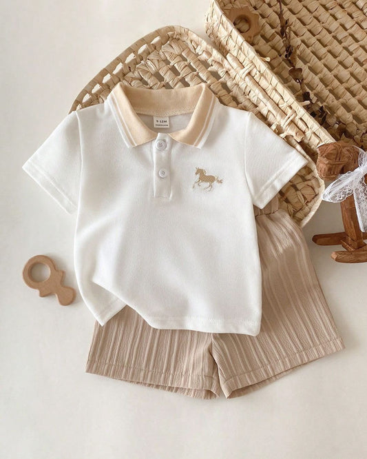 Baby Boys Casual Polo Shirt & Beige Shorts Set | 3M - 3Y