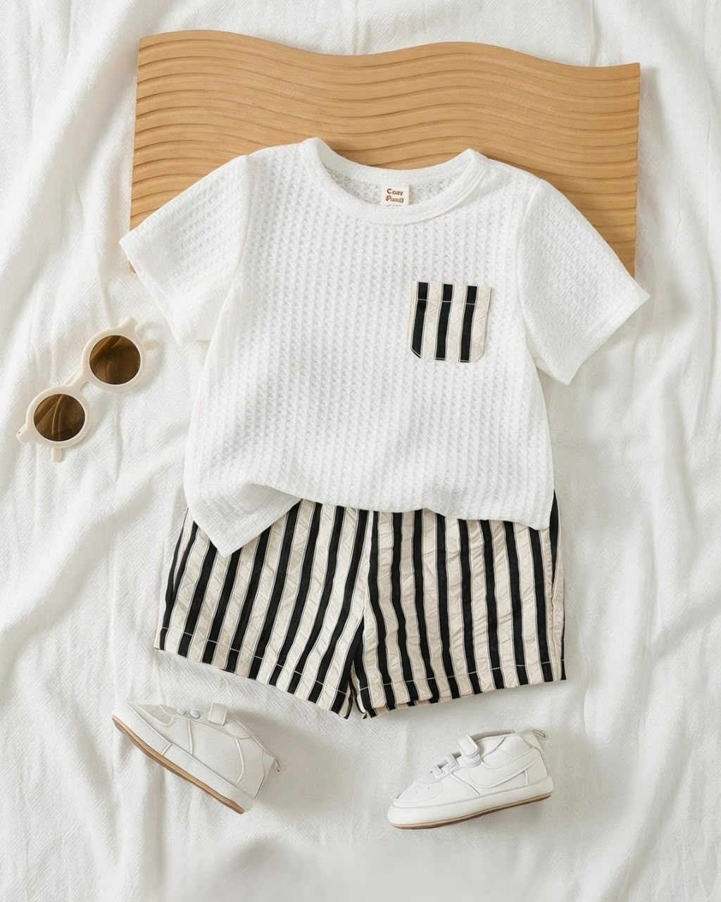 Baby Boys Striped Pocket Round Neck Short Sleeve Top & Elastic Waist Shorts Set | 6M - 3Y