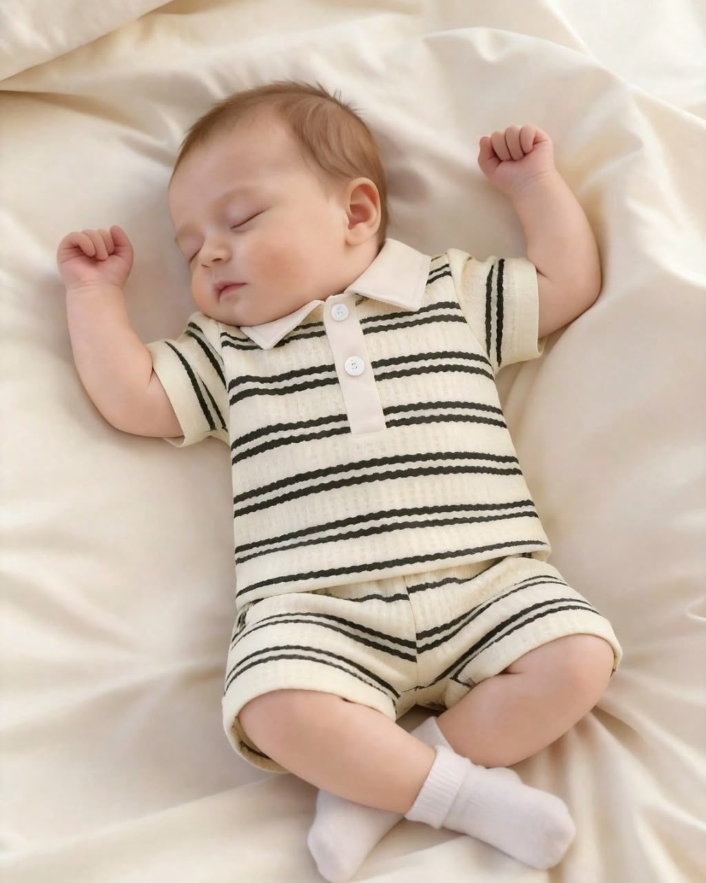 Newborn Striped Polo Tee & Elastic Waist Shorts Set | 0M - 6M