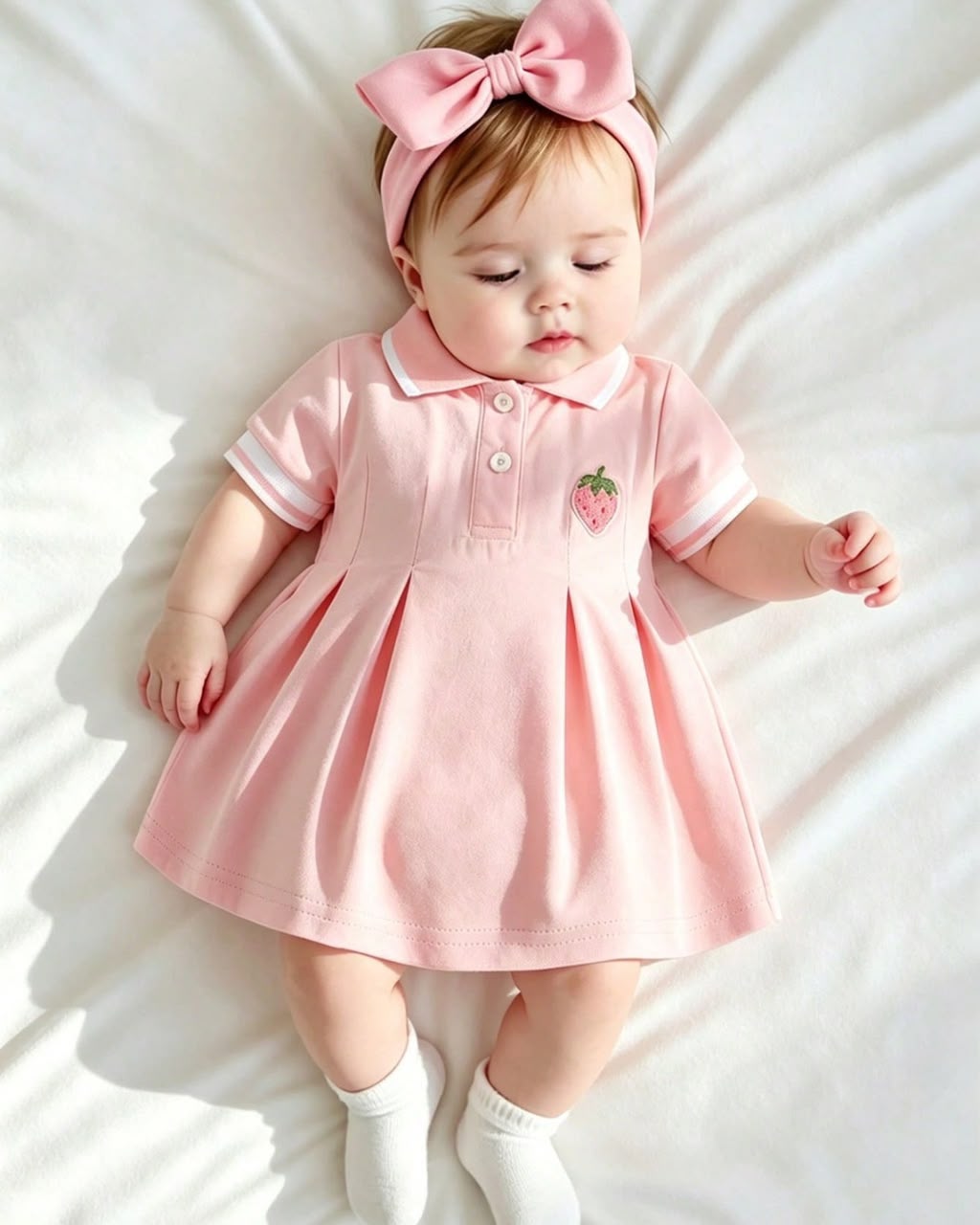 Newborn Strawberry Embroidery Polo Collar Short Sleeve Dress | 0M - 6M