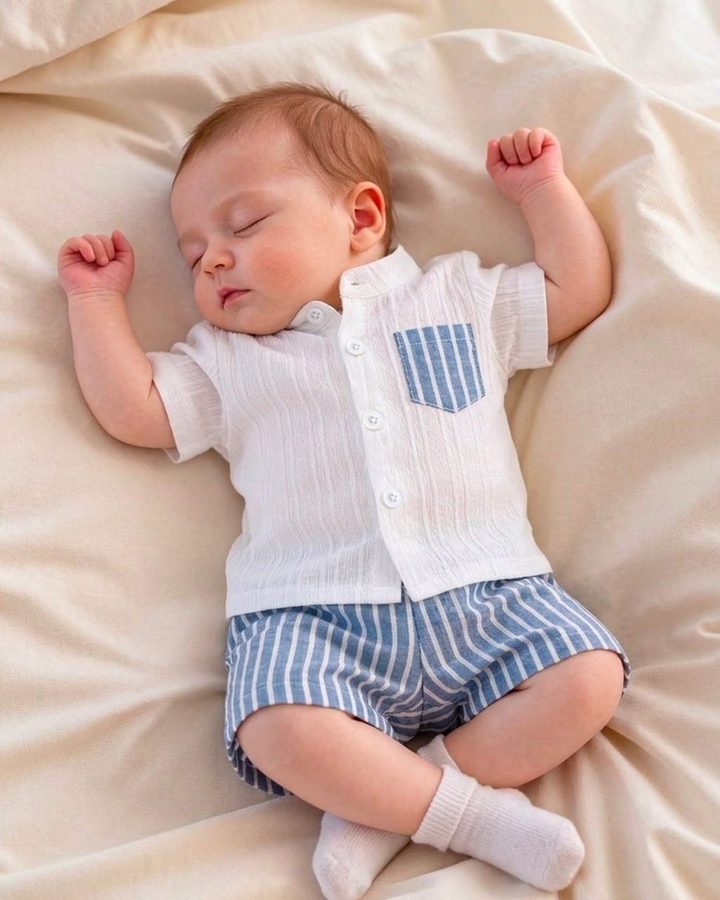 Newborn Striped Pocket Short Sleeve Top & Short Set | 0M - 6M