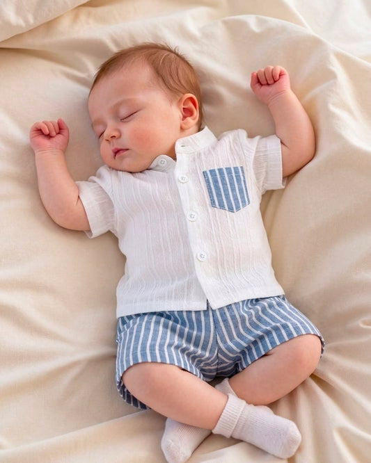 Newborn Striped Pocket Short Sleeve Top & Short Set | 0M - 6M