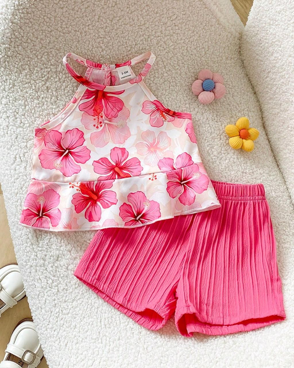 Baby Girls Summer Floral Printed Halter Top & Shorts Set | 3M - 3Y