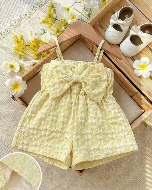 Baby Girls Bowknot Strap Yellow Romper | 6M - 3Y