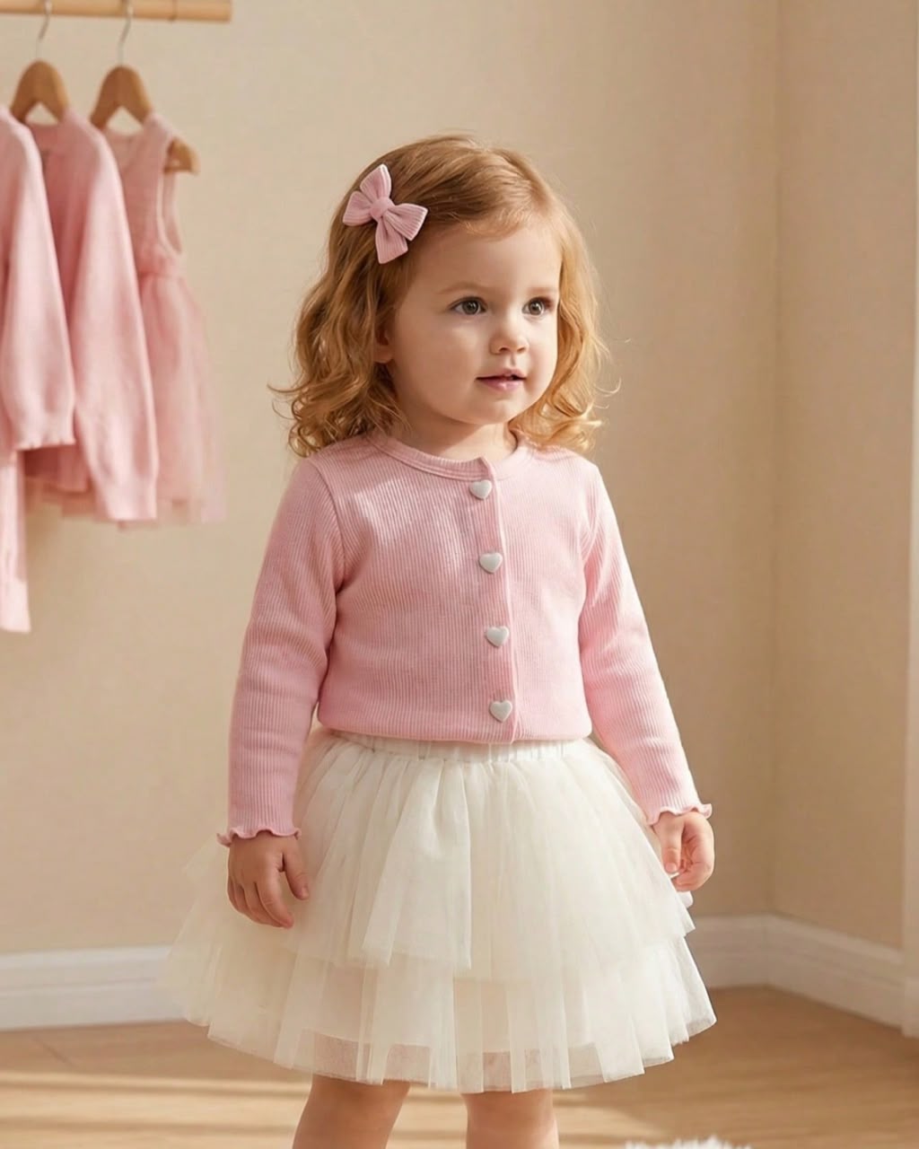 Baby Girls Pink Knit Cardigan & White Tulle Skirt Set | 6M - 18M