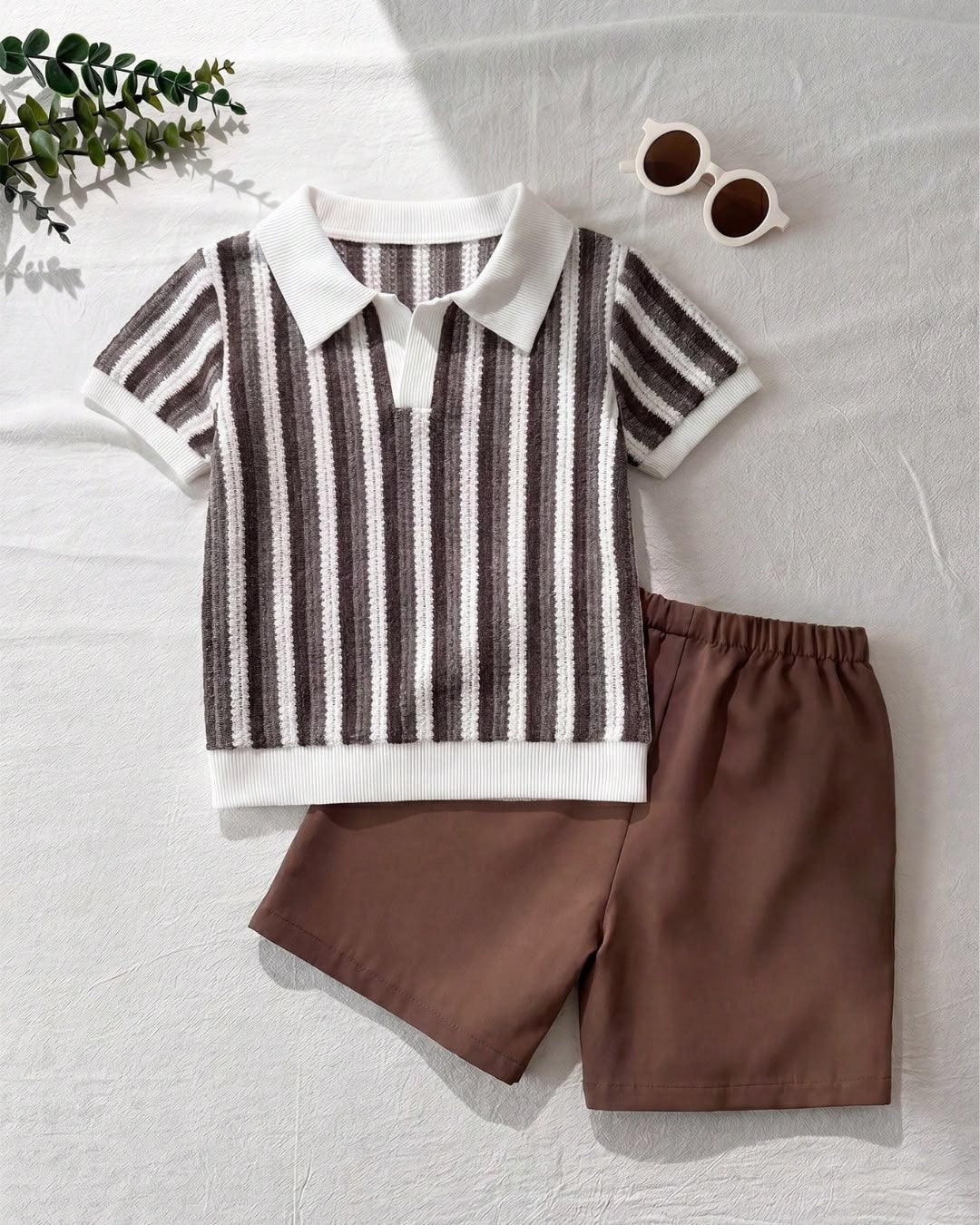 Young Boys Vintage Striped Knit Polo Shirt & Shorts set | 5Y - 7Y