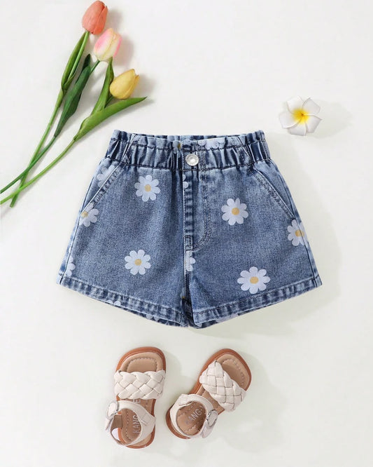 Young Girls Daisy Flowers Denim Short | 4Y - 7Y