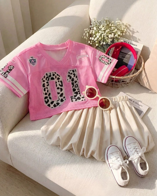 Baby Girls Leopard Printed Number Top & Skirt Set | 6M - 3Y