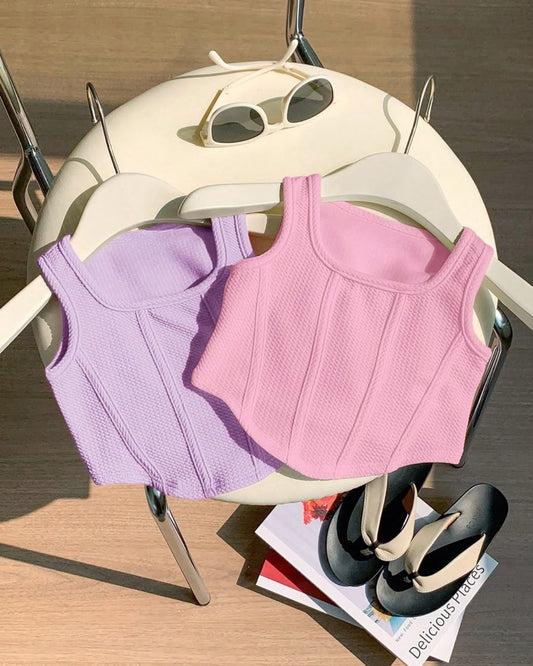 Baby Girls Solid Color Sleeveless Square Neck Knit Tank Top | 6M - 3Y