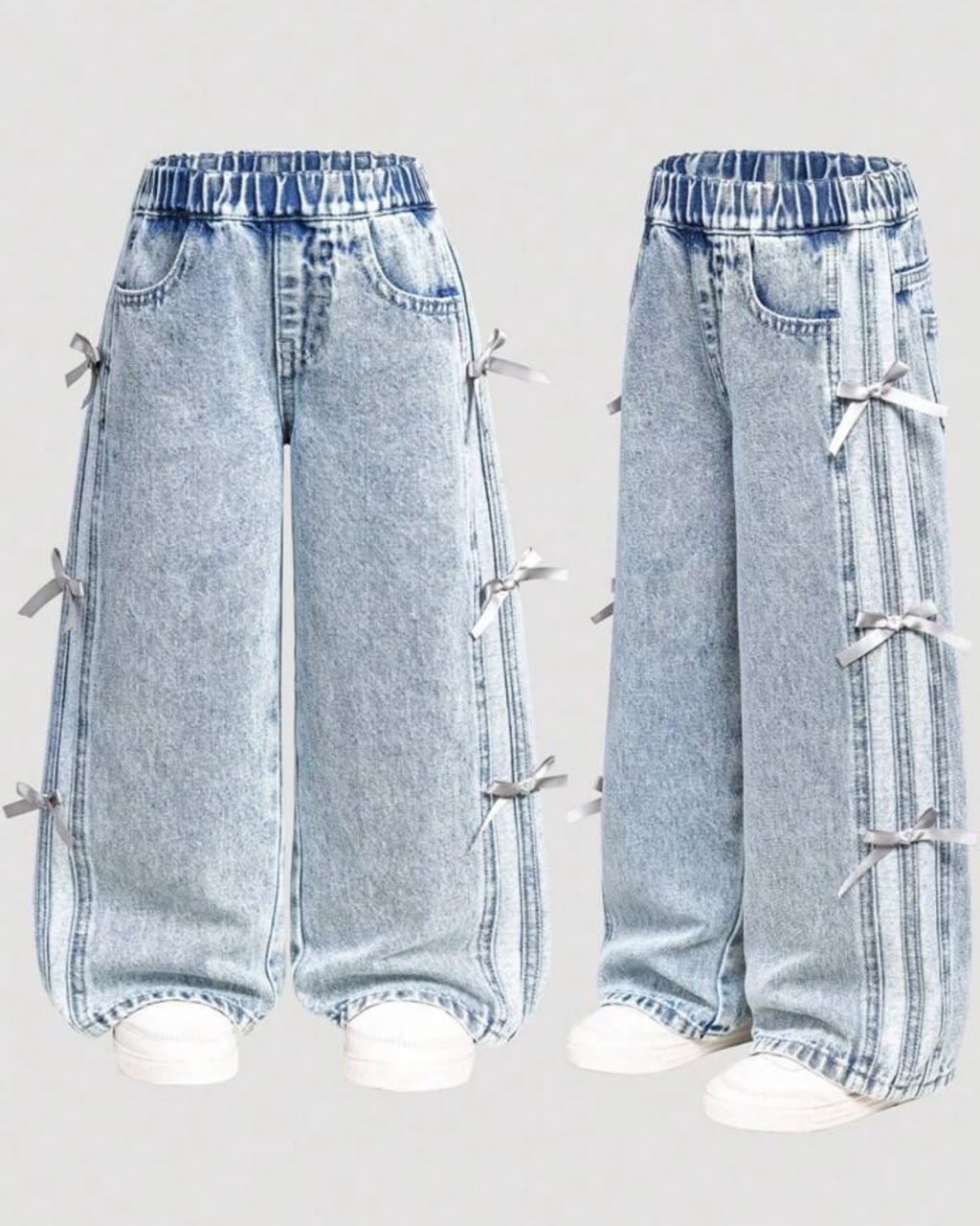 Young Girls Bowknot Decor Wide Leg Jeans | 4Y - 7Y
