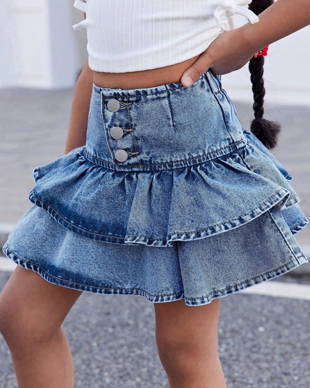 Young Girls Denim Ruffle Hem A Line Skirt | 4Y - 7Y