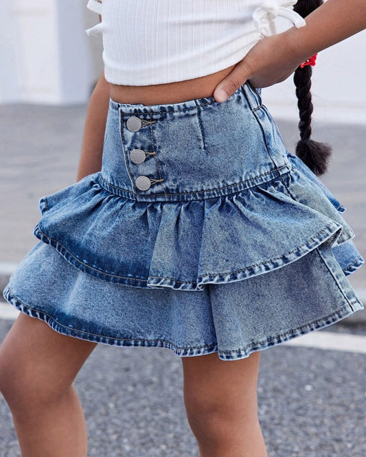 Young Girls Denim Ruffle Hem A Line Skirt | 4Y - 7Y