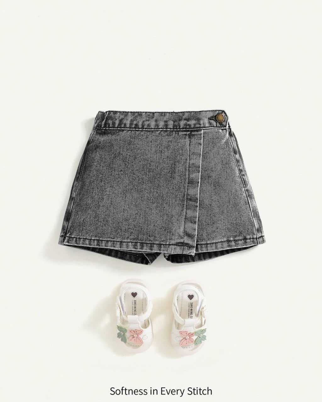 Baby Girls Boho Casual High Waist Wrap Front Denim Skort | 6M - 3Y