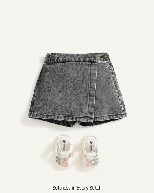 Baby Girls Boho Casual High Waist Wrap Front Denim Skort | 6M - 3Y