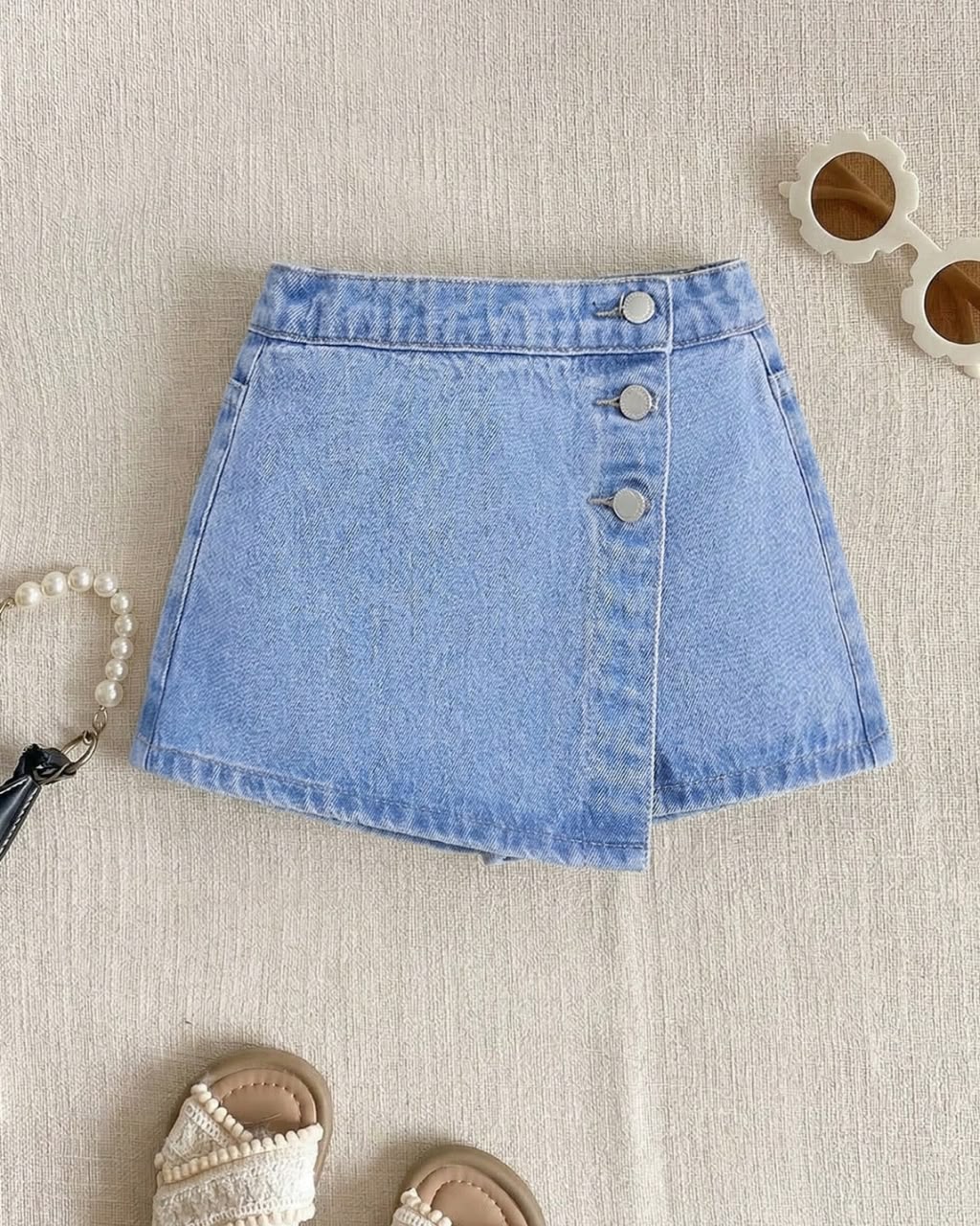 Young Girls Light Washed Comfortable Casual Soft Denim Skirt Short | 4Y - 7Y